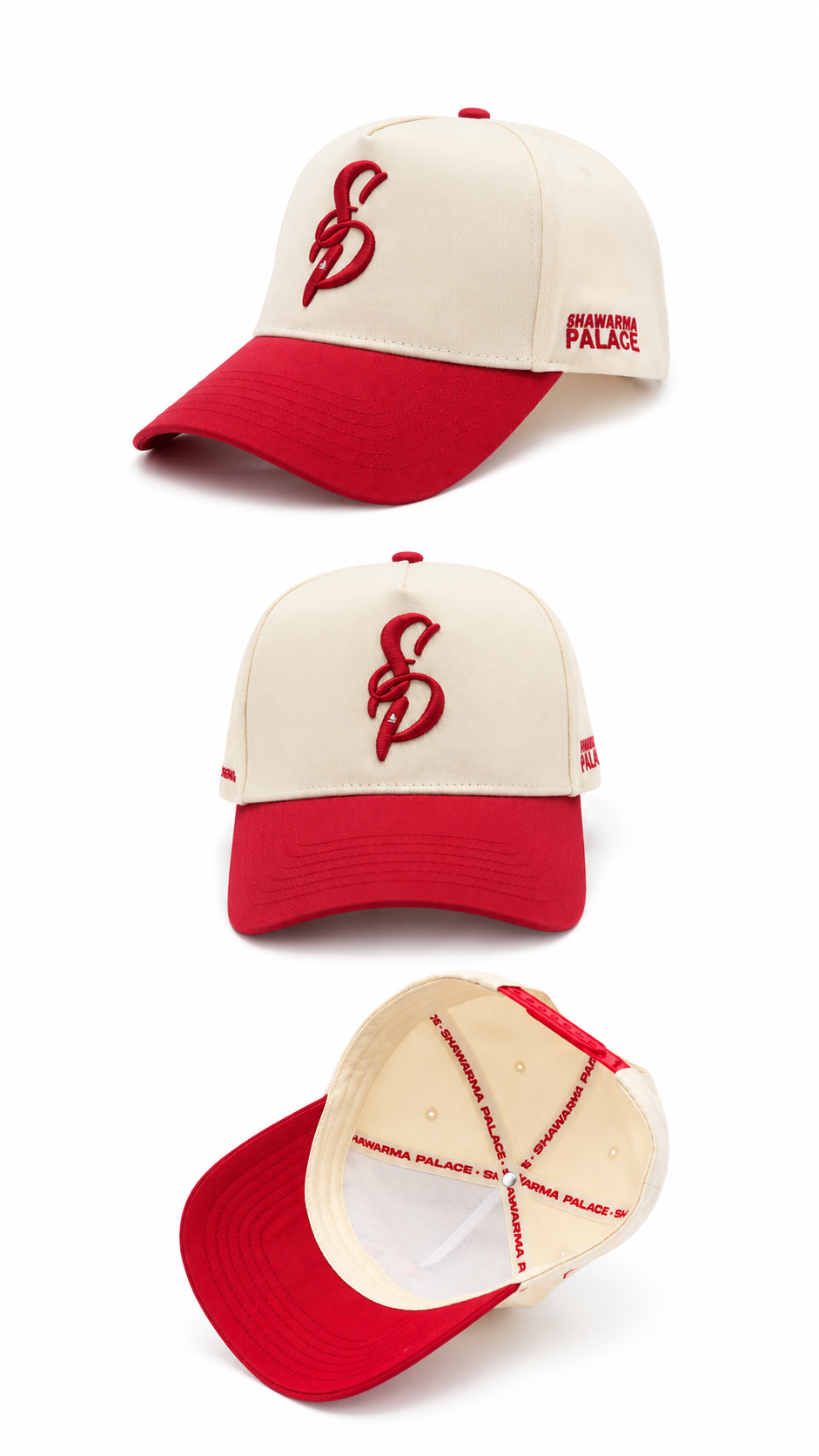 Cream snapback hat produced by ViCES Studio for Shawarma Palace