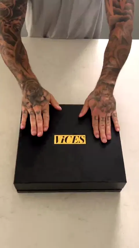 Unboxing of the gold-lined ViCES & Co. presentation packaging built through the studio supply chain.