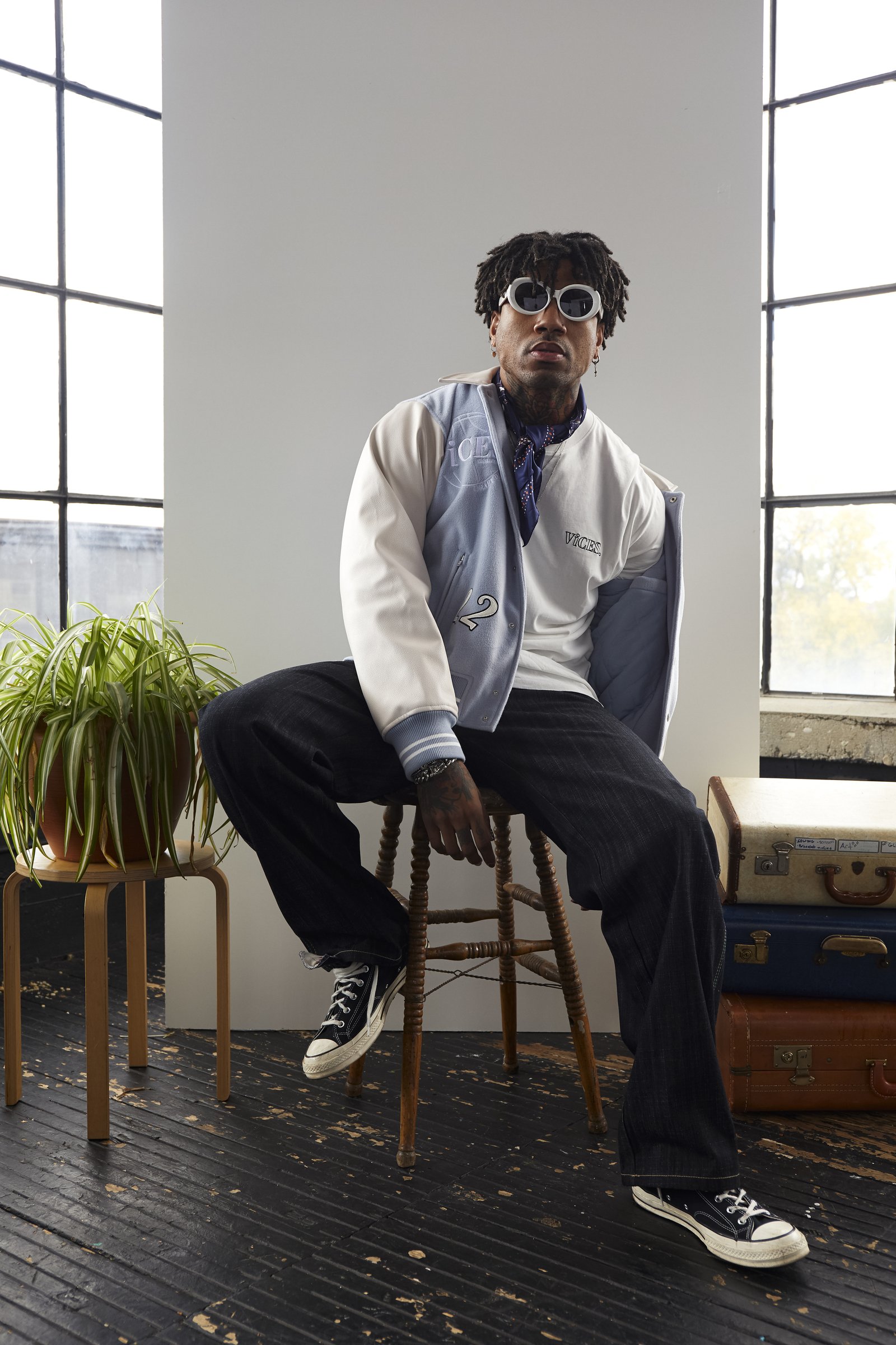 ViCES & Co. custom varsity jacket: chenille patches, leather sleeves and ribbed trims